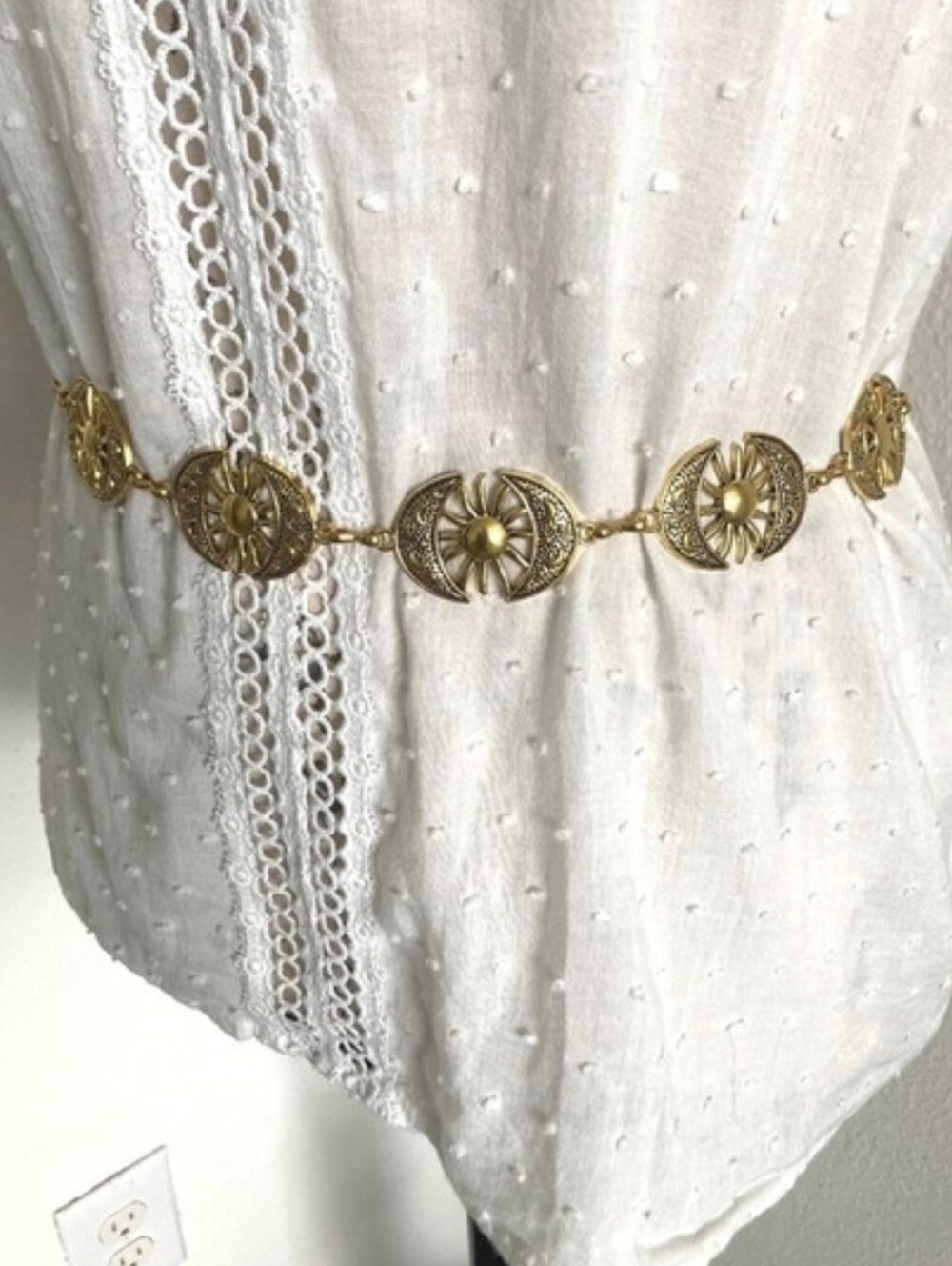 Gold Concho Chunky Sun Moon Chain waist Belt XS to XL Medallion boho Celestial - Picture 7 of 14
